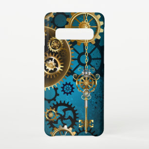 Steampunk turquoise Achtergrond met tandwielen Samsung Galaxy S10 Hoesje