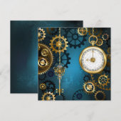 Steampunk turquoise Achtergrond met tandwielen Save The Date (Voorkant / Achterkant)