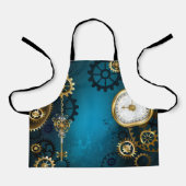 Steampunk turquoise Achtergrond met tandwielen Schort (Voorkant)