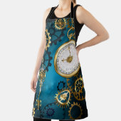 Steampunk turquoise Achtergrond met tandwielen Schort (Insitu)