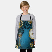 Steampunk turquoise Achtergrond met tandwielen Schort (Gedragen)