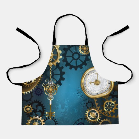 Steampunk turquoise Achtergrond met tandwielen Schort (Voorkant)