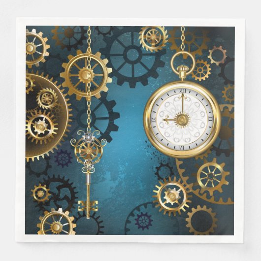 Steampunk turquoise Achtergrond met tandwielen Servet (Voorkant)