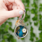 Steampunk turquoise achtergrond met tandwielen sleutelhanger (Hand)