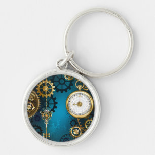 Steampunk turquoise Achtergrond met tandwielen Sleutelhanger