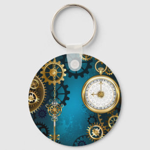 Steampunk turquoise Achtergrond met tandwielen Sleutelhanger