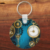 Steampunk turquoise achtergrond met tandwielen sleutelhanger (Voorkant)
