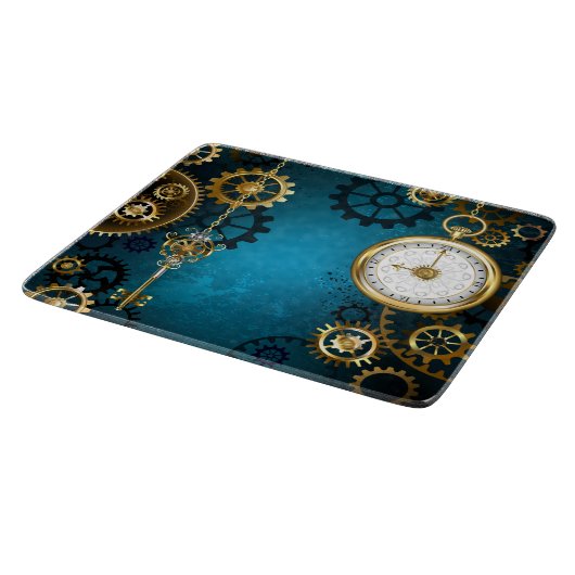 Steampunk turquoise Achtergrond met tandwielen Snijplank (Hoek)