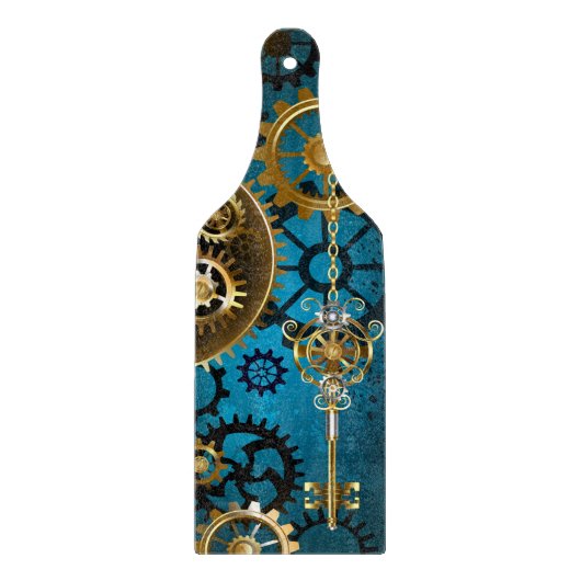 Steampunk turquoise Achtergrond met tandwielen Snijplank (Voorkant)