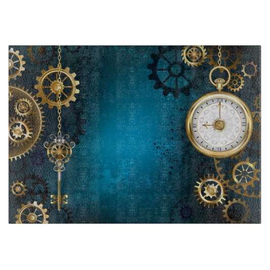 Steampunk turquoise Achtergrond met tandwielen Snijplank (Voorkant)