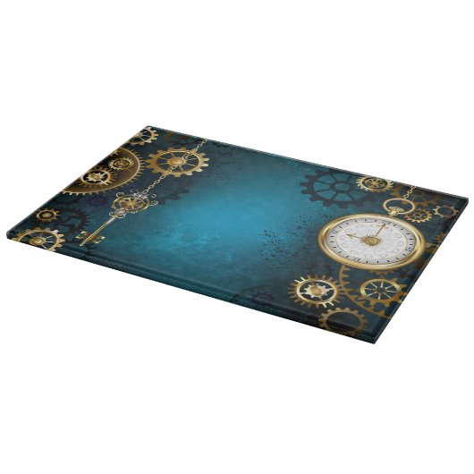 Steampunk turquoise Achtergrond met tandwielen Snijplank (Hoek)