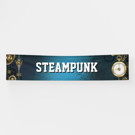 Steampunk turquoise achtergrond met tandwielen spandoek (Horizontaal)