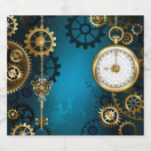 Steampunk turquoise Achtergrond met tandwielen Sparkling Wijnetiket (Enkel label)
