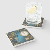 Steampunk turquoise Achtergrond met tandwielen Stenen Onderzetter (Zijkant)