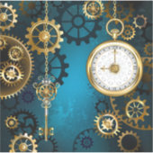 Steampunk turquoise achtergrond met tandwielen sticker (Voorkant)
