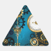 Steampunk turquoise Achtergrond met tandwielen Sticker (Voorkant)