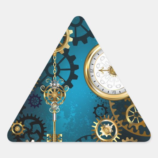 Steampunk turquoise Achtergrond met tandwielen Sticker (Voorkant)