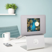 Steampunk turquoise Achtergrond met tandwielen Sticker (Laptop op bureau)