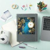 Steampunk turquoise Achtergrond met tandwielen Sticker (iPad Cover)