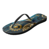 Steampunk turquoise Achtergrond met tandwielen Teenslippers (Schuin)