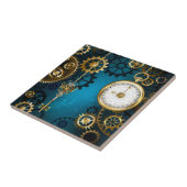 Steampunk turquoise Achtergrond met tandwielen Tegeltje (Zijkant)