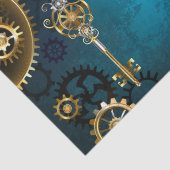 Steampunk turquoise achtergrond met tandwielen tissuepapier (Detail)