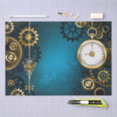 Steampunk turquoise achtergrond met tandwielen tissuepapier (Craft)