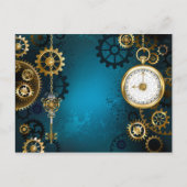 Steampunk turquoise Achtergrond met tandwielen Uitnodiging Briefkaart (Voorkant)