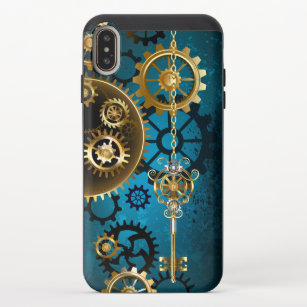 Steampunk turquoise Achtergrond met tandwielen iPhone XS Max Schuifbaar Hoesje