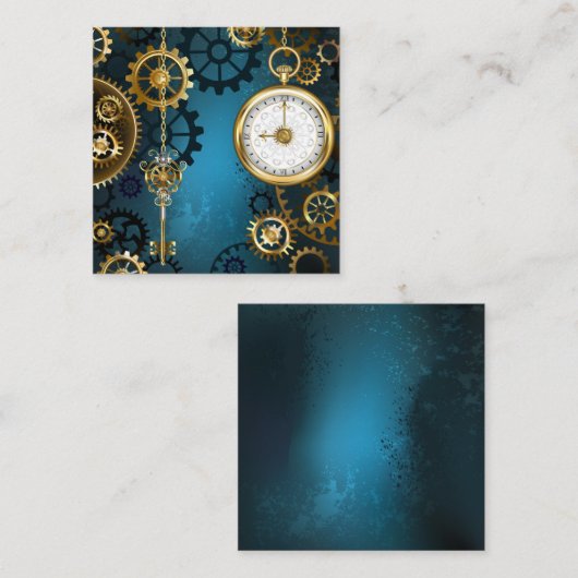 Steampunk turquoise Achtergrond met tandwielen Vierkante Visitekaartje (Voorkant / Achterkant)