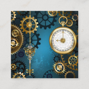 Steampunk turquoise Achtergrond met tandwielen Vierkante Visitekaartje
