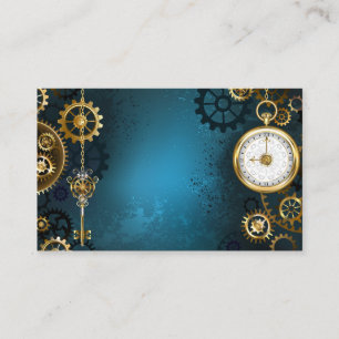 Steampunk turquoise Achtergrond met tandwielen Visitekaartje