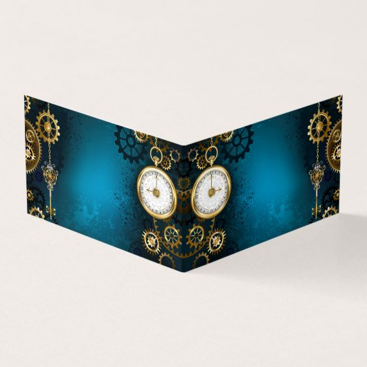 Steampunk turquoise Achtergrond met tandwielen Visitekaartje (Buitenkant)