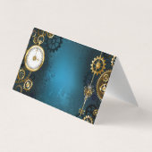 Steampunk turquoise Achtergrond met tandwielen Visitekaartje (Achterkant)