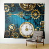 Steampunk turquoise Achtergrond met tandwielen Wandkleed (In Situ (horizontaal))