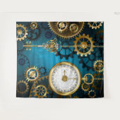 Steampunk turquoise Achtergrond met tandwielen Wandkleed (Voorkant (horizontaal))