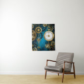 Steampunk turquoise Achtergrond met tandwielen Wandkleed (In situ)