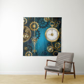 Steampunk turquoise achtergrond met tandwielen wandkleed (In situ)