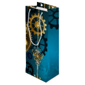 Steampunk turquoise Achtergrond met tandwielen Wijn Cadeautas (Achterkant Gekanteld)