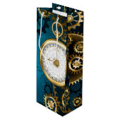 Steampunk turquoise Achtergrond met tandwielen Wijn Cadeautas (Voorkant Gekanteld)
