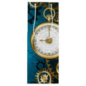 Steampunk turquoise Achtergrond met tandwielen Wijn Cadeautas (Voorkant)