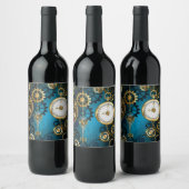 Steampunk turquoise Achtergrond met tandwielen Wijn Etiket (Flessen)