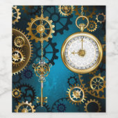 Steampunk turquoise Achtergrond met tandwielen Wijn Etiket (Enkel label)
