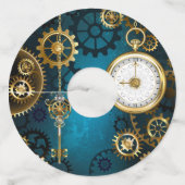Steampunk turquoise Achtergrond met tandwielen Wijnglaslabel (Achterkant)