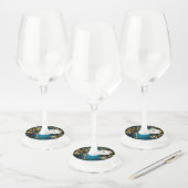 Steampunk turquoise Achtergrond met tandwielen Wijnglaslabel (Set)