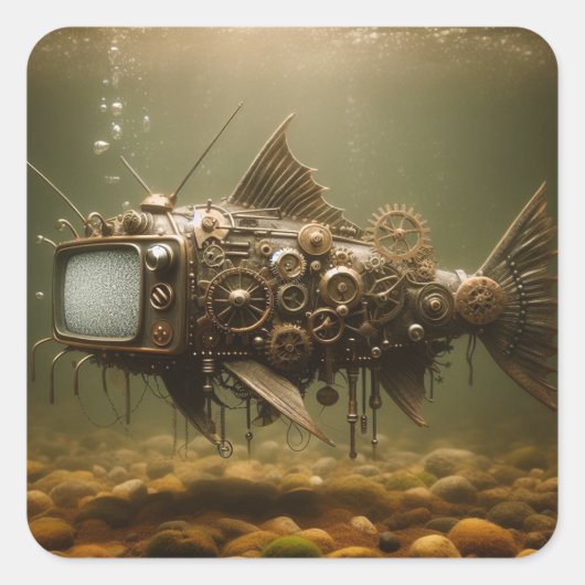 Steampunk TV Catfish Vierkante Sticker (Voorkant)