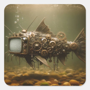 Steampunk TV Catfish Vierkante Sticker