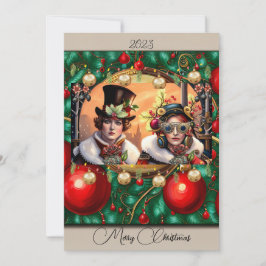 Steampunk Twee Hartjes Kerst Platte Kerstkaart