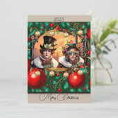 Steampunk Twee Hartjes Kerst Platte Kerstkaart (Staand voorkant)