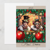 Steampunk Twee Hartjes Kerst Platte Vakantiekaart Feestdagenkaart (Voorkant / Achterkant)